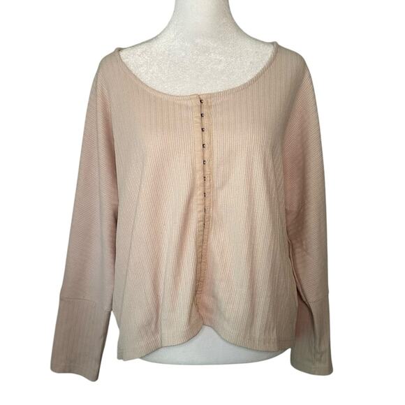 Bohme light tan knit long sleeve clasp front top size M - Picture 1 of 11